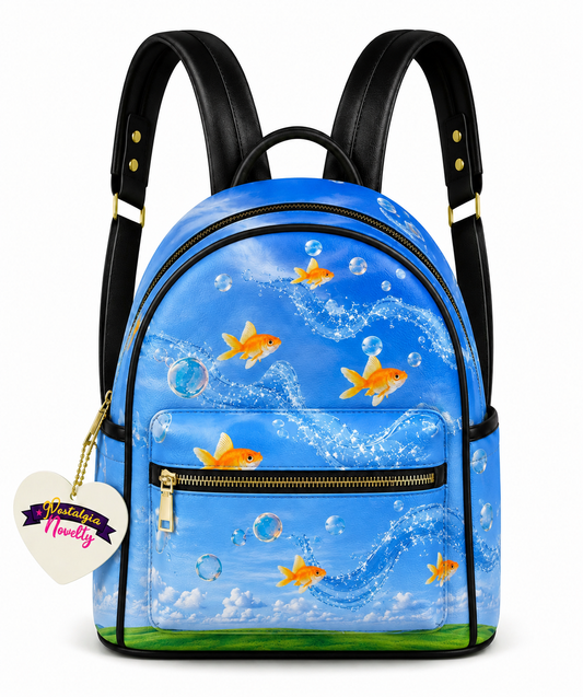 Goldfish Skies PU Leather Backpack