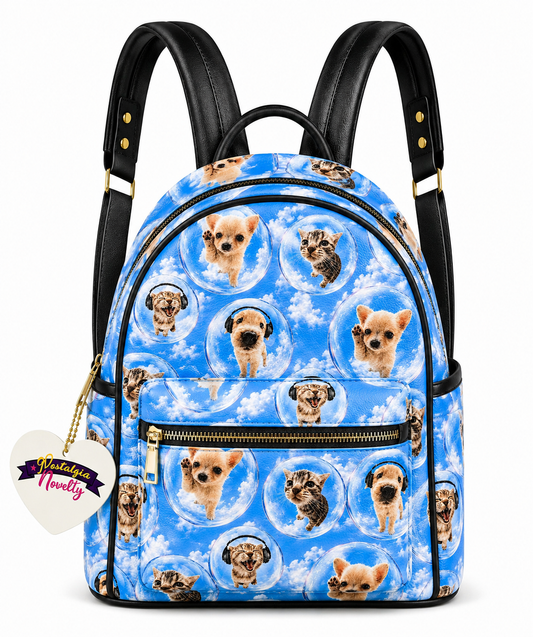 Cat Dog PU Leather Backpack